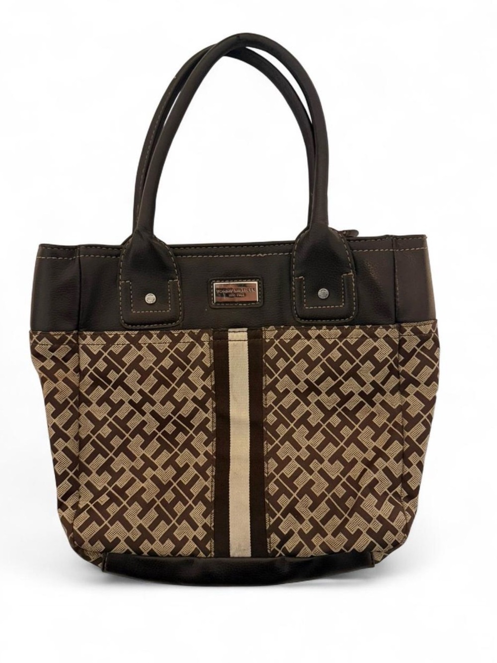 Tommy Hilfiger Brown and Cream Signature Pattern Tote